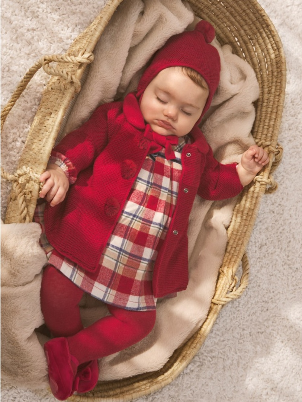 Mayoral Red Knit Pea Coat with Pom Hat Set